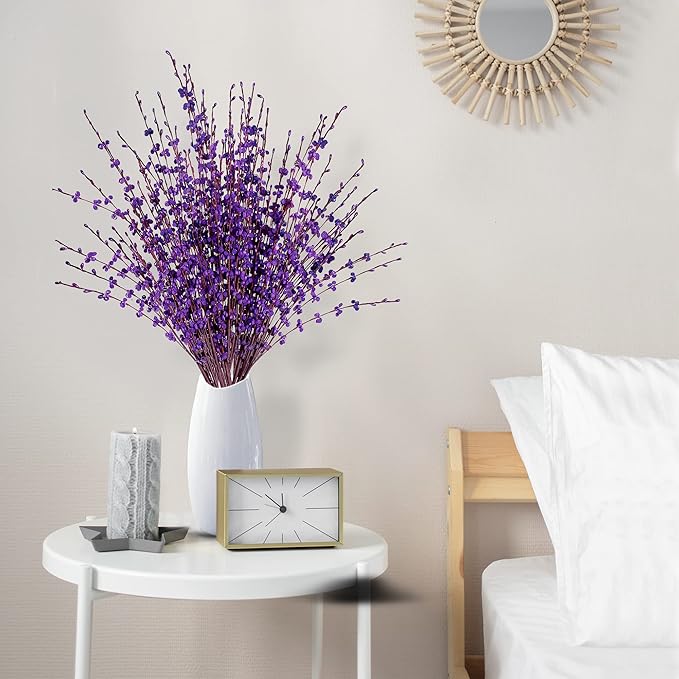 Sggvecsy 10 Pcs 29.5’’ Long Artificial Jasmine Flowers Tall Fake Flower Bouquet Faux Jasmine Plants Dry Branches for Wedding Home Party Office Hotel Restaurant Kitchen Decoration（Dark Purple）