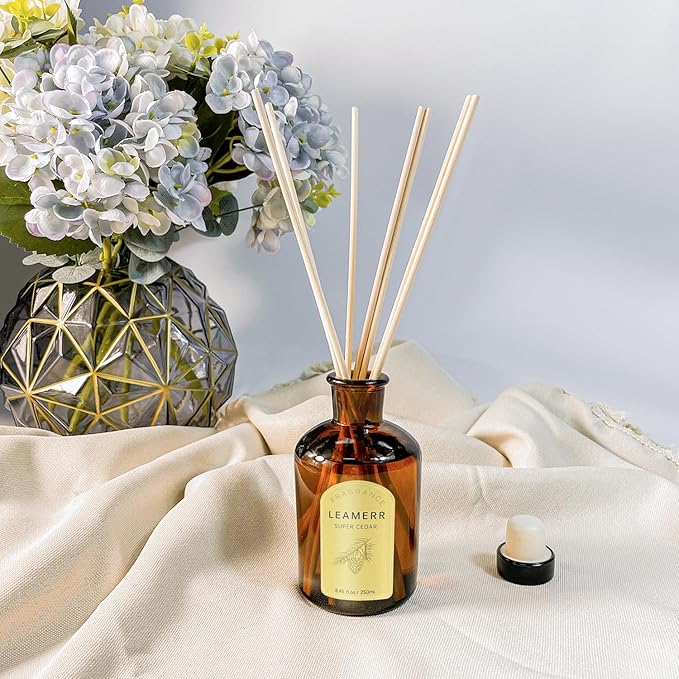 Reed Diffuser Sets - 8.8 oz (250 ml) Super Cedar Scented Diffuser with Sticks Home Fragrance Reed Diffuser for Bathroom Shelf Decor