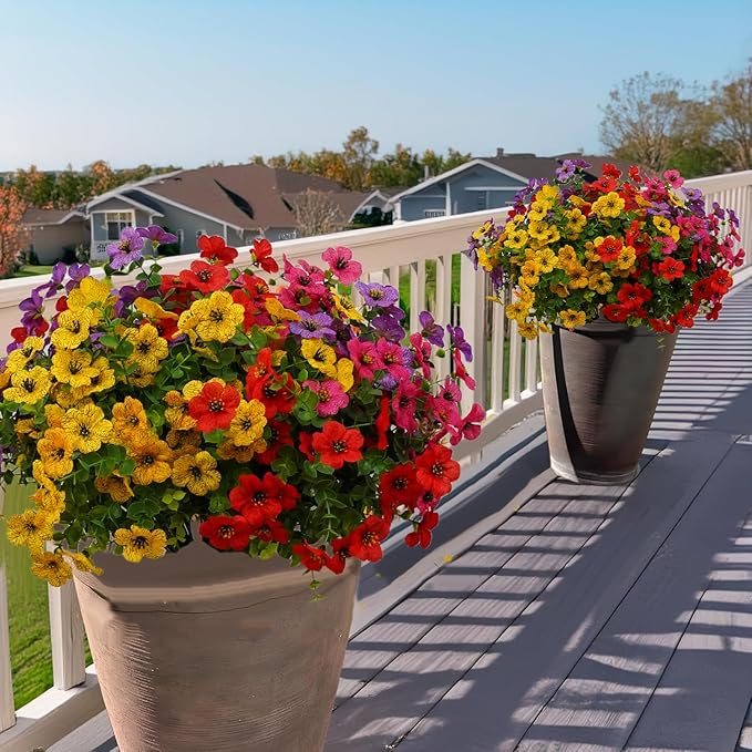 12 Bundles Artificial Flowers for Outdoor Indoor Fake Flowers uv Resistant Artificial Outdoor Flowers Fake Plants for Porch Garden Home Patio Decor (Mix Pink Red Purple Yellow)