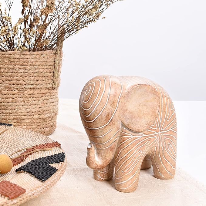Elephant Statue, African Animal Decor, Wooden Elephant Gift for Women, Boho Decor for Living Room, Shelf, Office（1Pack, Big）
