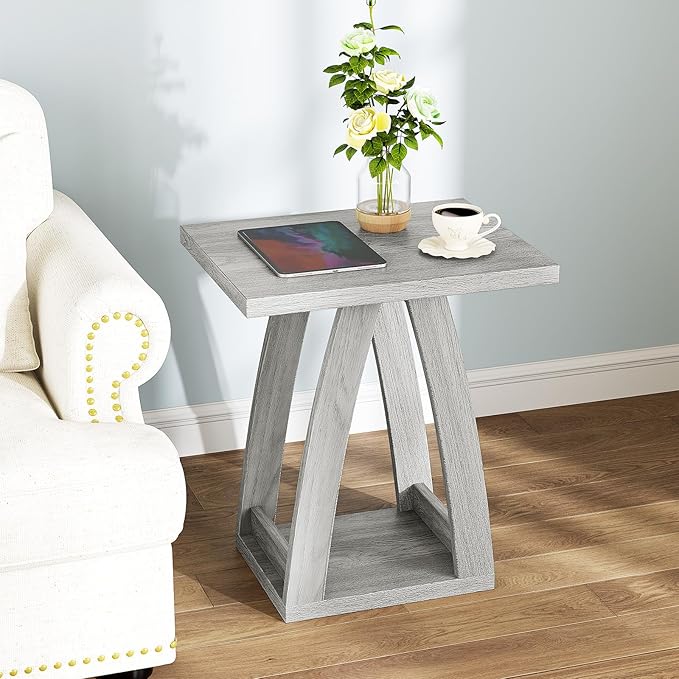 End Tables Living Room. Side Table Beside Sofa. Modern End Table for Living Room. Couch Side Table with Shelf. Grey Wood Side Tables