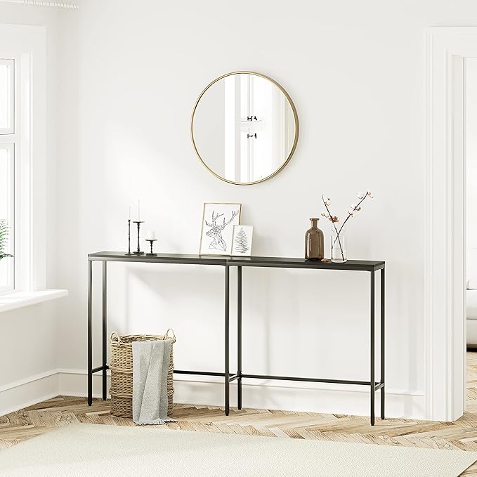 63" Console Table,Modern Narrow Long Sofa Table Behind Couch,Skinny Entry Table with Black Metal Frame for Living Room, Hallway,Classic Black