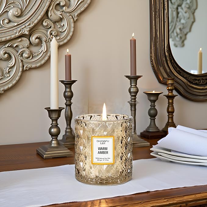 Chloefu LAN Amber Candles, Luxury Candle for Home Scented, Long Burning Time, Holiday Gifts, All Natural Soy Wax Decorative Candles, Scented Candle Gifts for Men&Women, 8.1oz