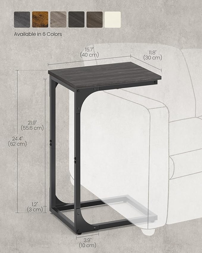 VASAGLE C-Shaped End Table, Small Side Table for Couch, Sofa Table with Metal Frame for Living Room, Bedroom, Bedside, Misty Gray and Black