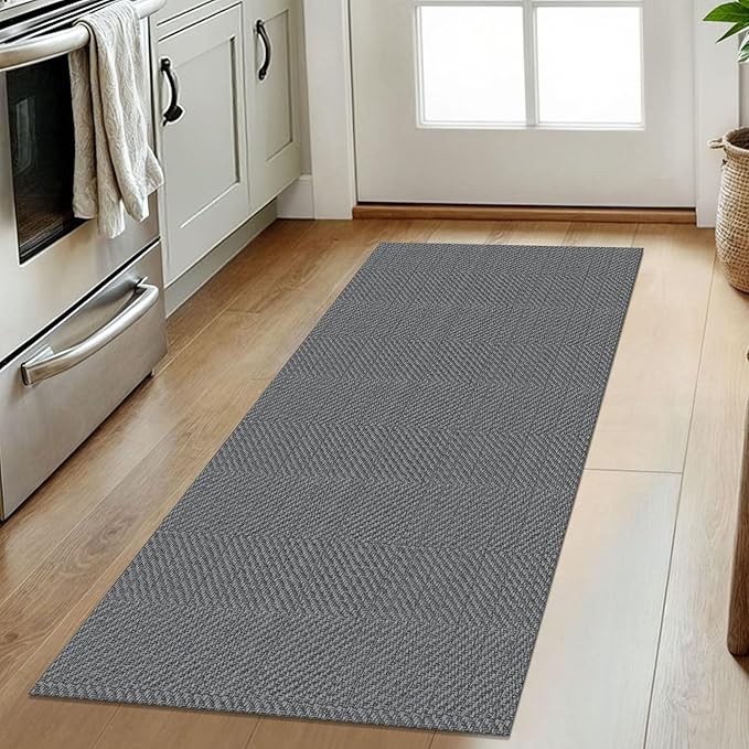 IOHOUZE Washable Runner Rug 2x5 Non Slip Runners for Hallways Entryway Runner Indoor, Kitchen Throw Rug Woven Cotton Floor Carpet for Hall Entrance Bedroom, Charcoal/Dark Grey