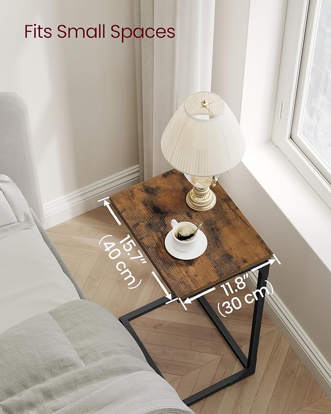 VASAGLE C-Shaped End Table, Set of 2, Side Table for Sofa, Couch Table with Metal Frame, Small TV Tray Table for Living Room, Bedroom, Rustic Brown and Black