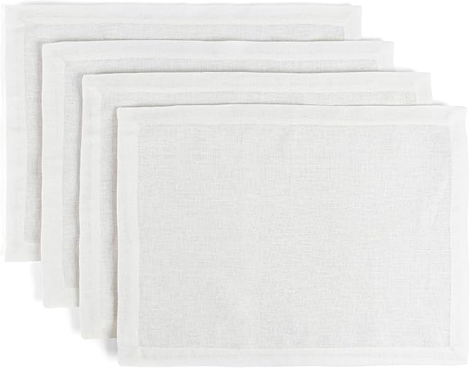 Over&Back Set of 4 Washed 100%-Linen Woven Placemats - Colorful Dining Table Mat - Machine Washable - Kitchen and Home Decor - Ivory