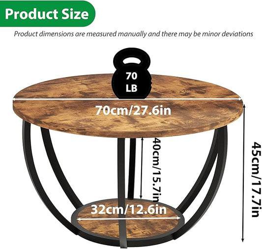 HOMERECOMMEND 28" Round Coffee Table with Storage,2-Tier Wood Accent Center Table for Living Room,Sofa Table for Home Office, Brown