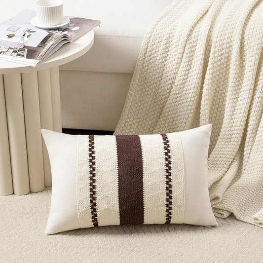 Fancy Homi Set of 2 Boho Brown Lumbar Decorative Throw Pillow Cover 12x20 Inch for Couch Bed Sofa Chair, Modern Organic Farmhouse Home Decor, Soft Cotton Cute Accent Rectangle Cushion Case