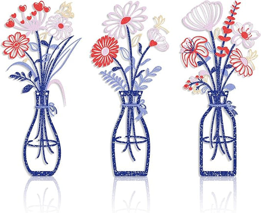3 Pieces Metal Flowers Wall Art Decor, Farmhouse Minimalist Bathroom Wall Decors Sculptures for Living Room Dining Room Bedroom Housewarming Gifts