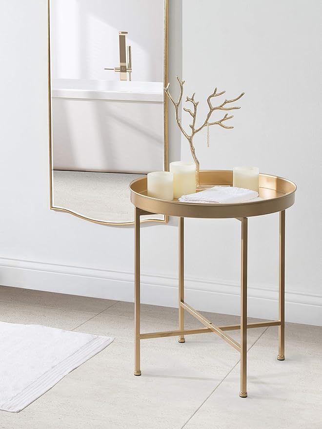 Kate and Laurel Celia Glam Round Side Table, 18.25 x 18.25 x 22, Gold, Modern Minimalist Accent Table for Storage and Display