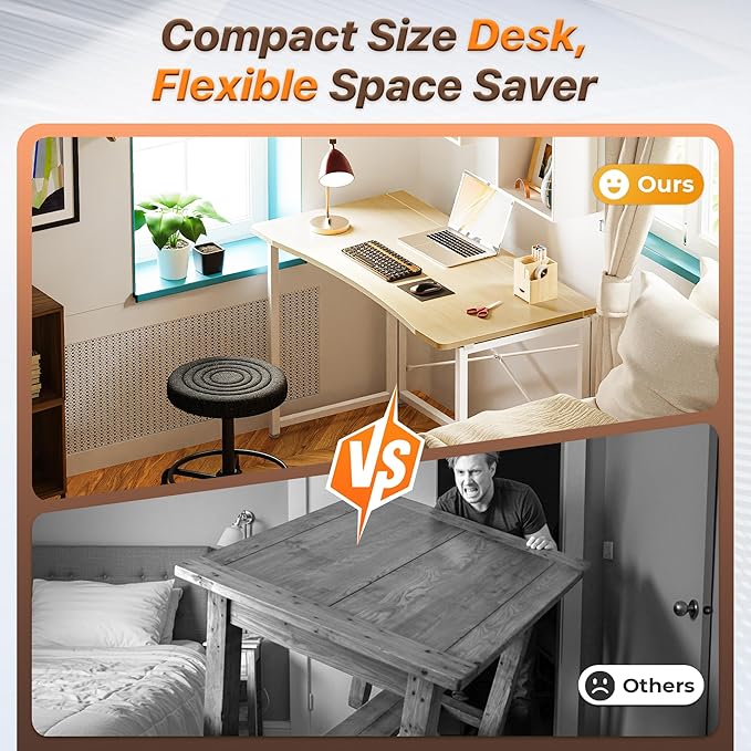 Huuger Folding Desk for Small Spaces, 39.3 Inch Foldable Computer Table, for Home Office, Study, Bedroom, Dorm, Space Saving, Small Writing Work Office Computer Desk, Easy to Fold, Oak