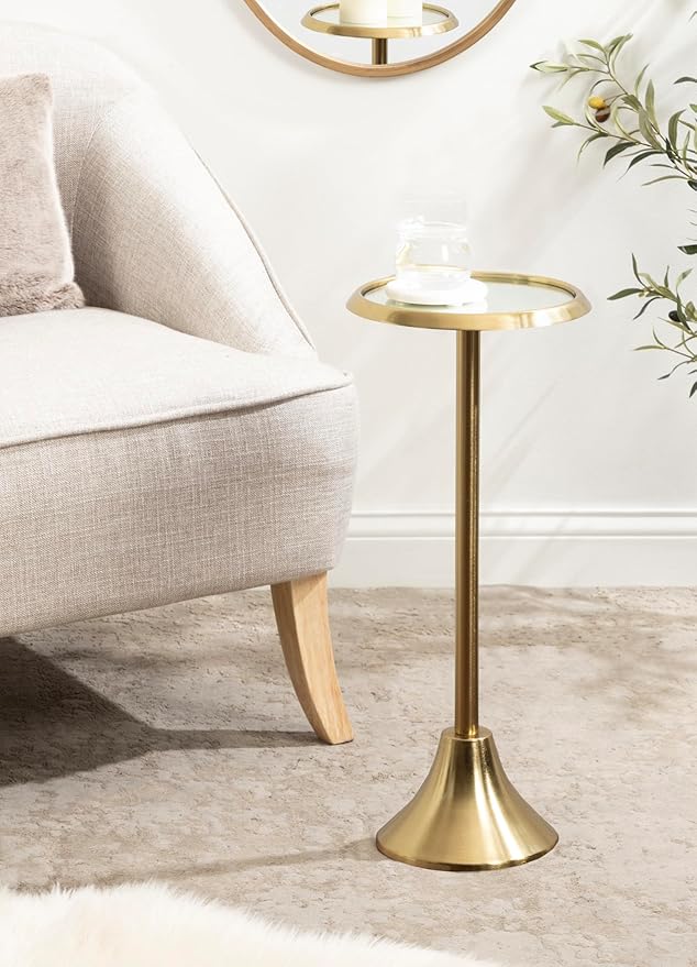 Kate and Laurel Sanzo Modern Pedestal Drink Table, 10 x 10 x 23, Antique Gold, Decorative End Table with Mirrored Tabletop for Use as Small Plant Stand or Cute Martini Table
