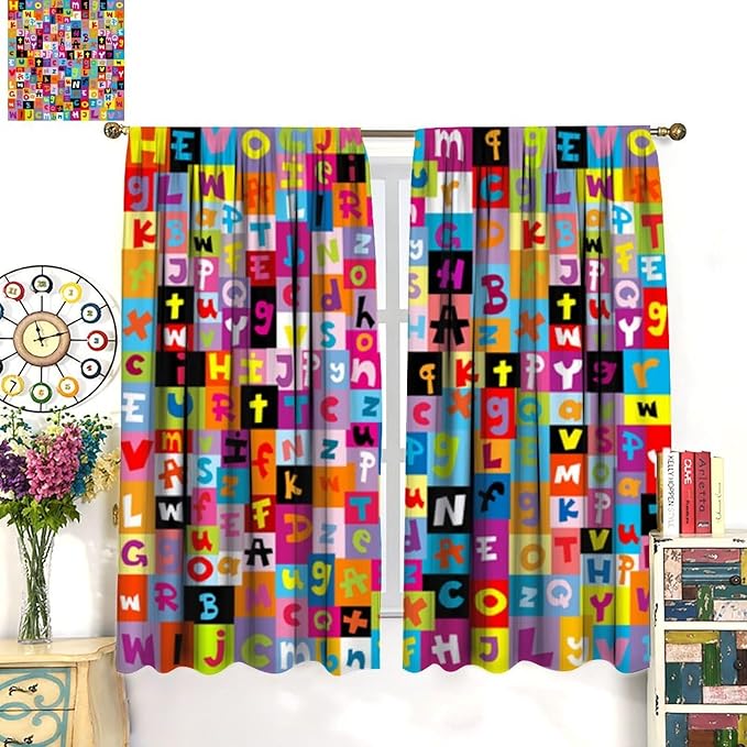 BAEKJIN Kids Alphabet Curtains，Rainbowcolors Game Pattern Print Decor Window Drapes for Bedroom Living Room 42x45 Inch