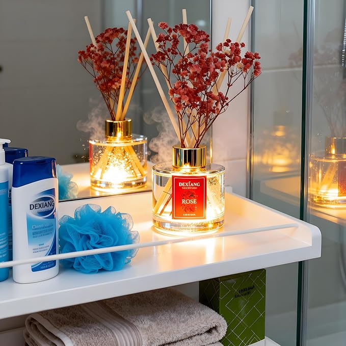 Reed Diffuser Set - 3.38 fl oz （100ml） Rose Home Fragrance Reed Diffuser for Bathroom Shelf Decor 6 Reed Stick