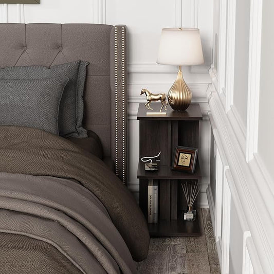 1 Pack Night Stand with Charging Station, Bedside Table for Couch, USB Ports and Outlet, Side/End Table with 3-Layer Storage Shelves for Small Spaces, Living Room, Bedroom, Bedside (Brown)