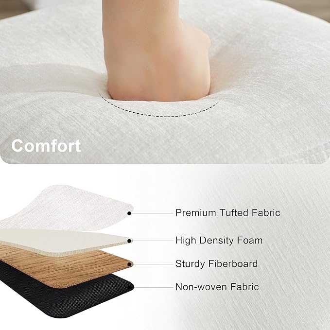 16.5 inch Tufted Small Round Storage Ottoman, Modern Upholstered Ottoman with Soft Padded Seat, Chic Round Vanity Foot Stool with Removable Lid,White