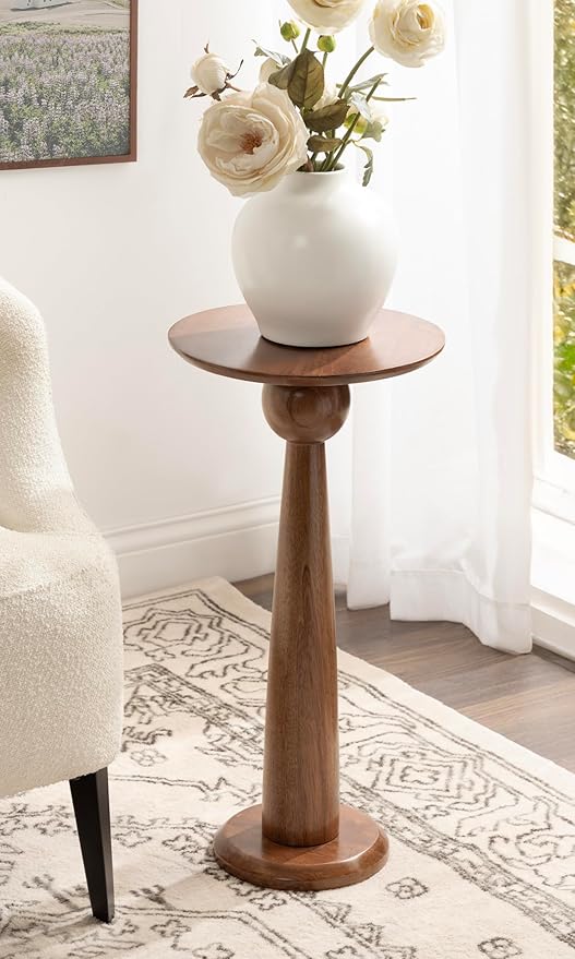 Kate and Laurel Jakob Modern Wooden Round Side Table, 12 x 24, Walnut Brown, Circle Pedestal Table for Use as Bedroom Nightstand, Indoor Plant Stand, or Decorative Living Room Table