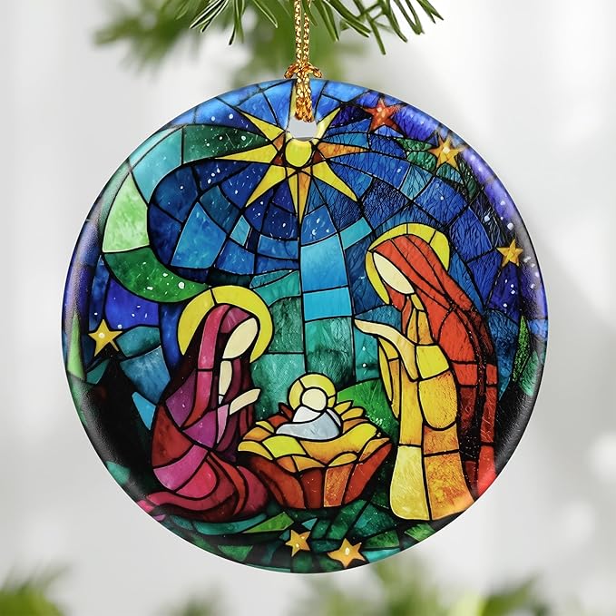 Nativity Scene Ornament: Christmas Ornaments, Religious Christmas Decorations for Tree, Catholic Ornament & Christian Holiday Decor | Religious Gifts, Christian Gifts - Design C