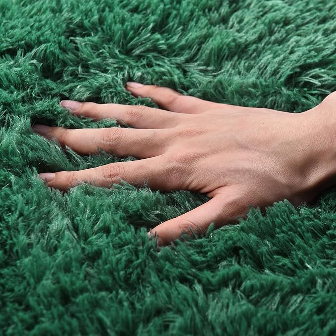 Runner Rugs for Bedroom 2x6 Rug Runners for Hallways Non Slip Soft Shag Bedside Rug, Fluffy Area Rug Throw Rugs for Living Room, Floor Carpet Runner for Nursery Kids Dorm, Blackish Green