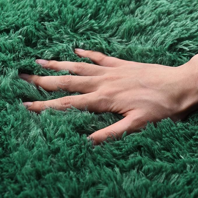 Rugs for Living Room 9x12, Soft Shaggy Modern Shag Area Rug for Bedroom, Upgrade Non-Slip Plush Fluffy Carpet for Kids Boys Girls Room Home Decor Aesthetic, Blackish Green