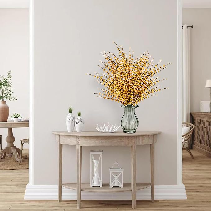 Sggvecsy 10 Pcs 29.5’’ Long Artificial Jasmine Flowers Tall Fake Flower Bouquet Faux Jasmine Plants Dry Branches for ThanksgivingAutumn Wedding Home Party Office Hotel Kitchen Decoration（Dark Yellow）