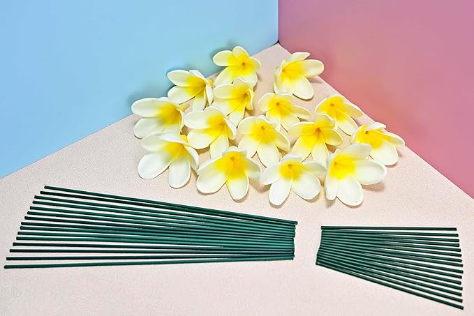 15pcs Gradient Yellow Flowers PU Real Touch Lifelike Hawaiian Artificial Flowers for DIY Wedding Bouquets White Bridal Shower Centerpieces Arrangements Party Tables Decorations