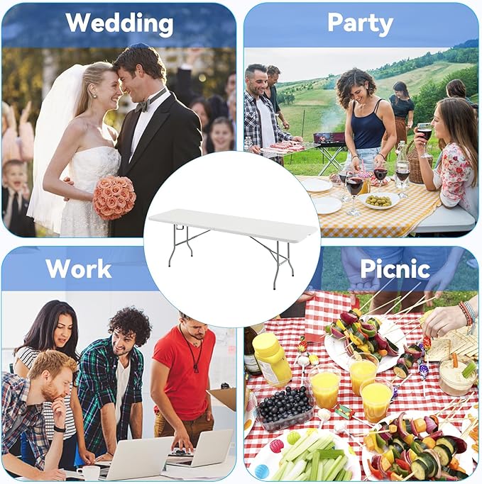 Nazhura 6 Foot Foldable/Folding Table Heavy Duty, Durable and Portable for Dining Picnic and Party