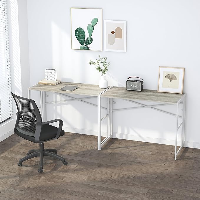 Folding Desk 40 inch Writing Gaming Computer Camping Table, No Assembly Required Home Office Desk, Beige