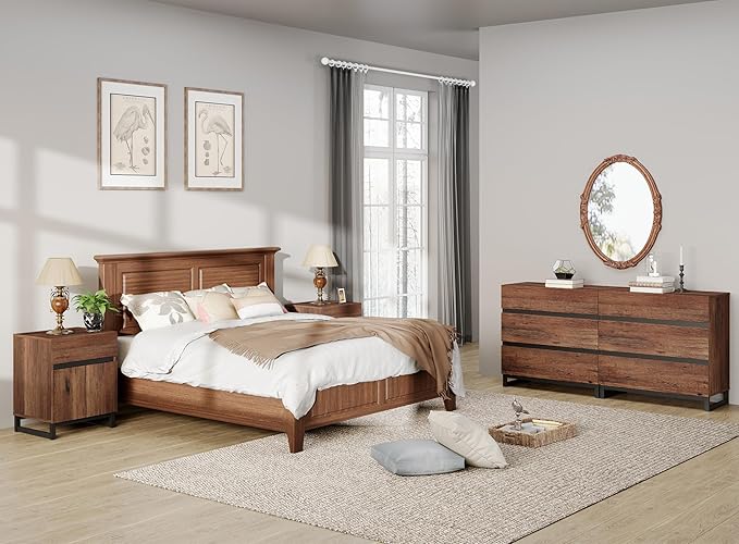 WAMPAT Modern End Table with 1 Drawer & 1 Storage Cabinet, Farmhouse Sofa Table with 2 Open Door, Wood Rustic Side End Table for Living Room, Nighstand for Bedroom, Brown