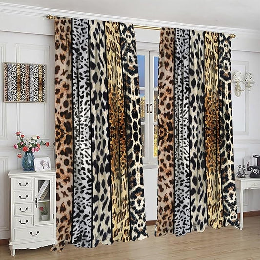Leopard Print Blackout Curtains, Rustic Wild Animal Skin Farmhouse Fur Leopard Print Rod Pocket Curtain Window Treatments 2 Panels Drapes for Nursery Living Room Bedroom Office Decor 42"W X 45"L