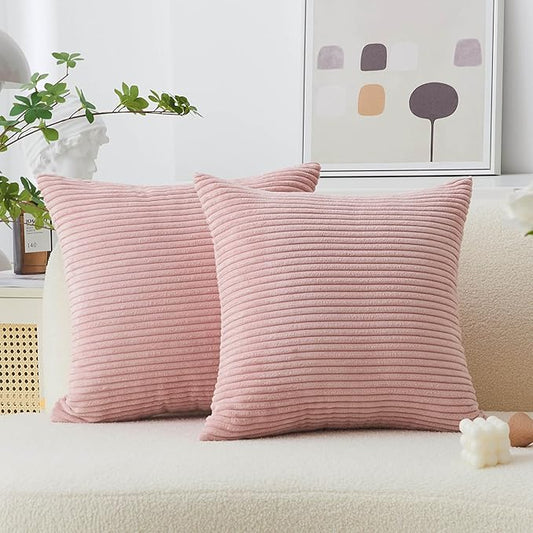 Home Brilliant Pillow Covers 20x20 Decorative Soft Velvet Corduroy Striped Square Throw Pillow Pack of 2 Cushion Cover for Bench, 50 x 50 cm, 20 x 20 Inch, Baby Pink