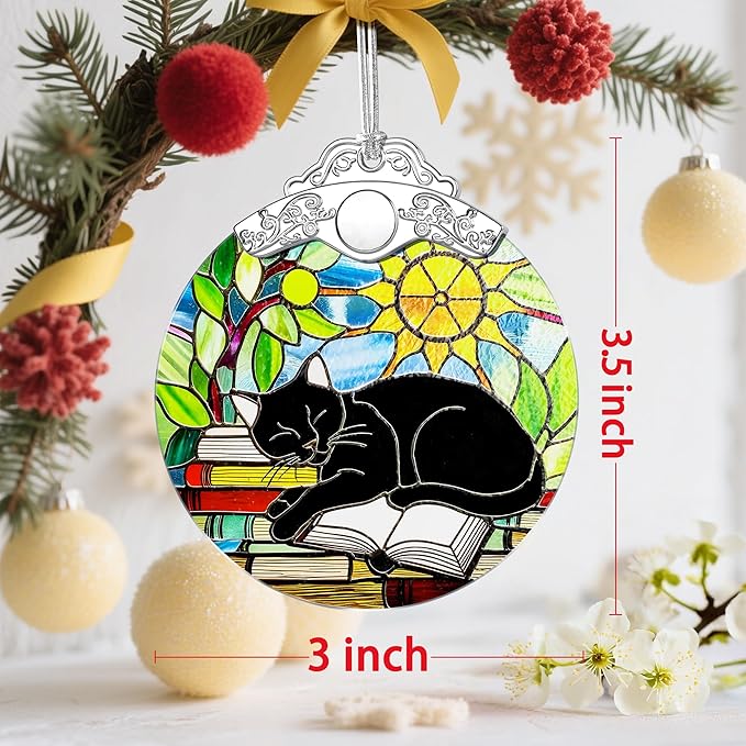 Stained Glass Black Cat Christmas Ornament: Christmas Tree Ornaments & Decor, Holiday Decor – Holiday Presents, Gift Exchange Ideas & Elegant Keepsake for Family, Coworkers & Friends