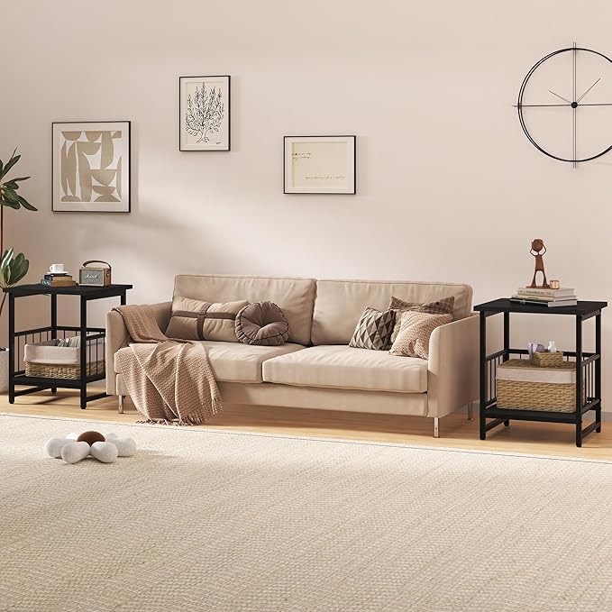 18" Square End Table, Modern Nightstand Side Table, Nightstand with Open Storage Shelf for Living Room, Heavy Duty Stand of Mini Beverage for Dorm, Kitchen Room, Black