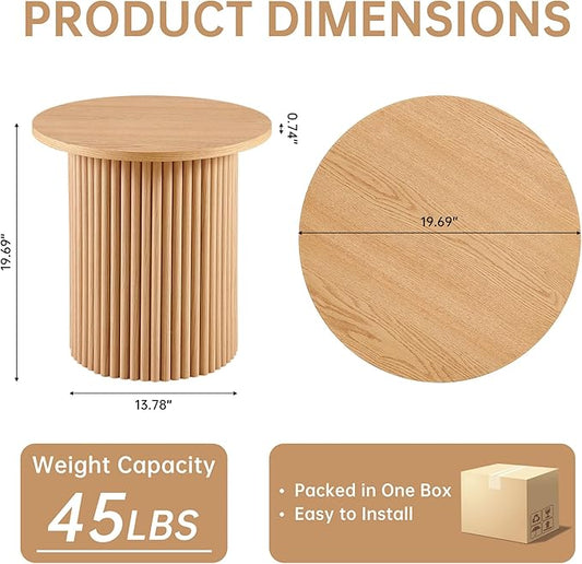 NORDICANA Single Accent Side Table for Living Room, 19.6 Inch Wide 19.6 Inch Tall Oak Color Round End Table for Sofa, Bedroom, Manufactured Wood Top with Oak Veneer