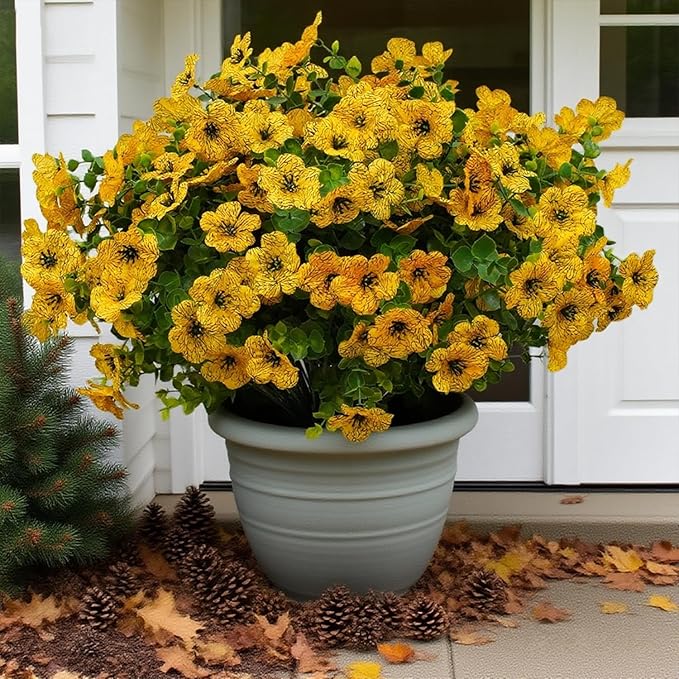 12 Bundles Artificial Flowers for Outdoor Indoor Fake Flowers uv Resistant Artificial Outdoor Flowers Fake Plants for Porch Garden Home Patio Decor (Yellow)