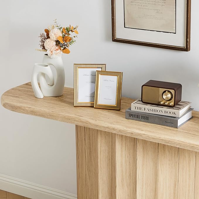 59'' Console Table for Entryway, Narrow Wooden Sofa Tables Behind Couch, Modern Fluted Entryway Table with Storage Accent Table for Hallway, Living Room, Entrance, Foyer (Natural)