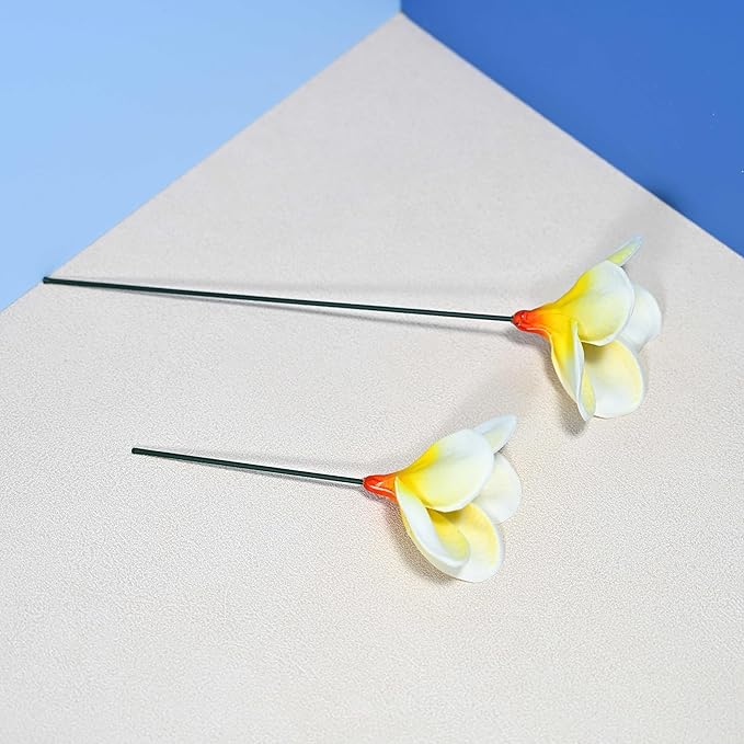 20pcs Gradient Yellow Red Flowers PU Real Touch Flowers Hawaiian Plumeria Tropical Artificial Flowers for DIY Floral Gifts Wedding Home Office Table Decor Farmhouse Table Centerpiece Decorations