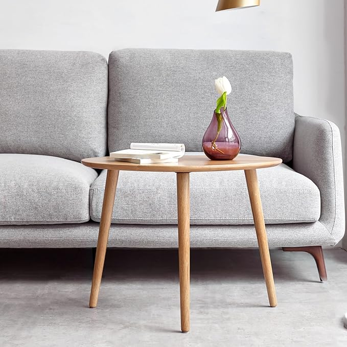 Small Oval Coffee Table, 33.5" Mid Century Modern Coffee Table for Living Room, 100% Solid Oak Wood Side Table, Center Table (Original Wood Color, 33.46''Wx22.83''Dx15.74''H)