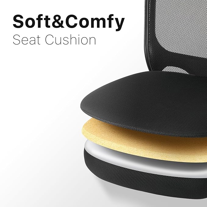 Armless Desk Chair - Height Adjustable, Ergonomic High Back Task Swivel With Wheels, Rolling Office Stool for Small Spaces, Home, Bedroom, Study - Black