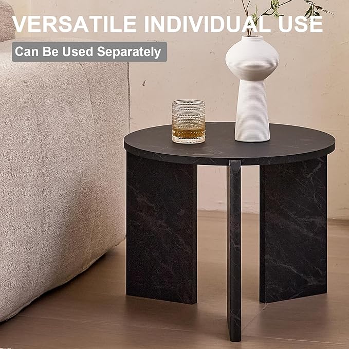 Round Nesting Coffee Tables Set of 2 for Living Room [Interchangeable Height] φ27.6 + φ19.7 Mid Century Modern Circle Side Tables for Bedroom Office Studio Apartment