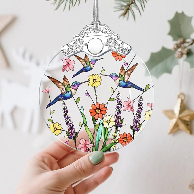 Stained Glass Hummingbird Ornament: Christmas Decorations, Ornaments for Christmas Tree & Holiday Ornaments – Holiday Presents, Gift Exchange Ideas & Keepsake Gift for Family, Coworkers & Friends