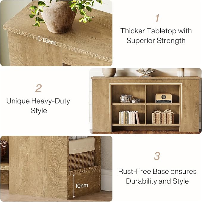 Tribesigns Console Table with Storage, 63" Farmhouse Wooden Entryway Sofa Table, Heavy Duty Console Cabinet for Living Room, Hallway, Entrance, Brown