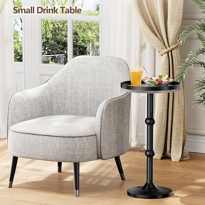 Small Round Side Table, Coffee Drink Table for Small Spaces, Modern Night Stand with Metal Leg, Weighted Iron Base Pedestal Round End Tables for Living Room, Bedroom, Narrow Corners,Sofa Couch