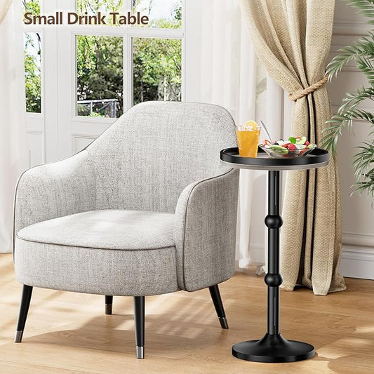 Small Round Side Table, Coffee Drink Table for Small Spaces, Modern Night Stand with Metal Leg, Weighted Iron Base Pedestal Round End Tables for Living Room, Bedroom, Narrow Corners,Sofa Couch
