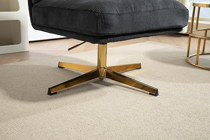 ZOBIDO Modern Accent Corduroy Chairs Comfy Upholstered Vanity Chairs for Bedroom Armchair Dining Chairs with Golden Metal Legs Desk Chair for Living Room(Black