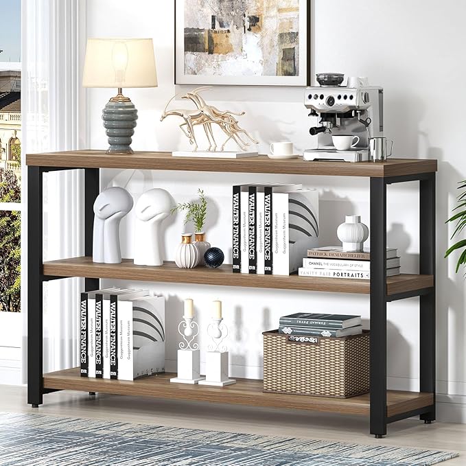 EXCEFUR Modern Sofa Table Behind Couch, Console Table with 3 Tier Shelves, Foyer Tables for Living Room Entryway Hallway, Rustic Oak