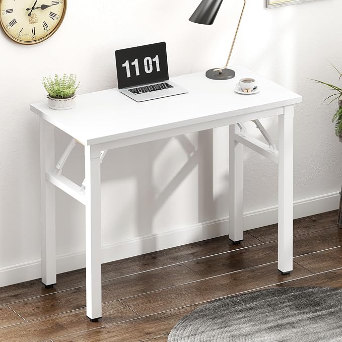 Need Folding Computer Desk - 31.5 Inch Foldable Office Writing Work Study Kids Student Teacher Home Bedroom Table, White