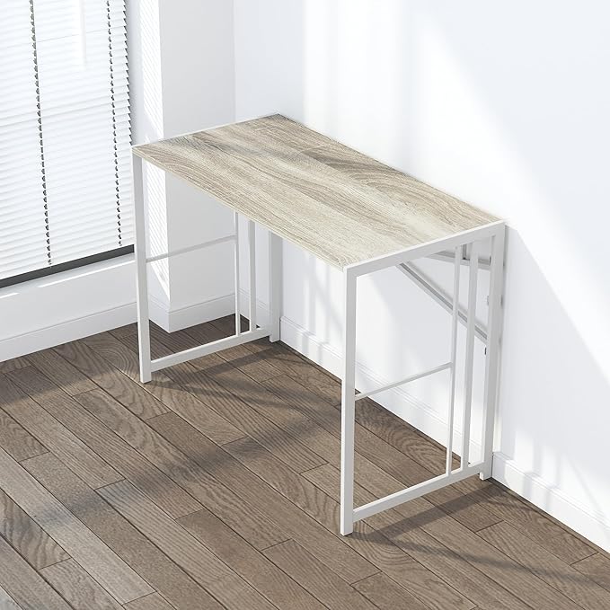 Folding Desk 40 inch Writing Gaming Computer Camping Table, No Assembly Required Home Office Desk, Beige