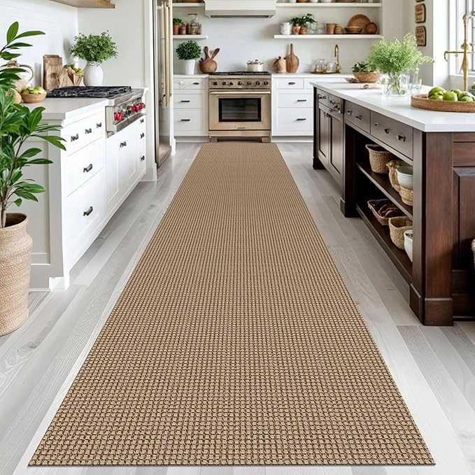 IOHOUZE Washable Exrea Long Hallway Runner Rug 3x16 Non Slip Rubber Backed Kitchen Runner Entryway Runner Indoor, Woven Rugs Floor Carpet for Kitchen Hall Entryway Stair, Orange/Tan/Brown